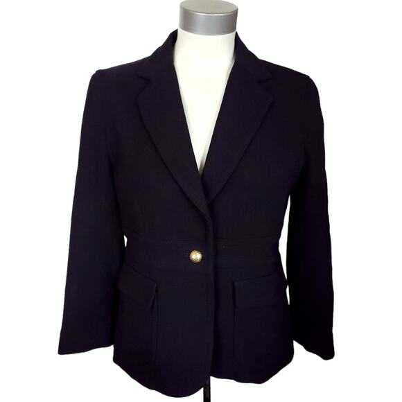 J CREW wool banded waist blazer black textured classic career suit jacket Size 8 - Picture 1 of 5